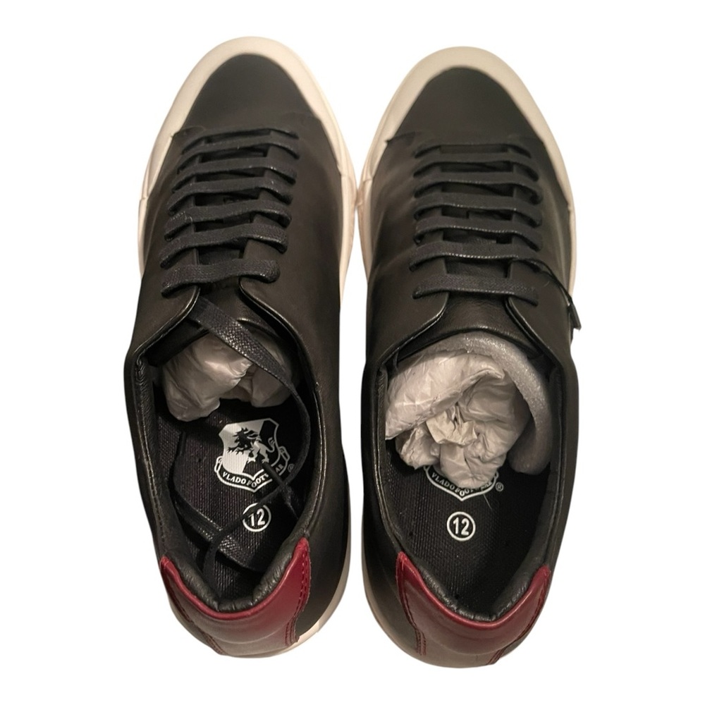 Black and Burgundy Leather Sneakers - Picture 2 of 6